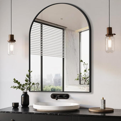 Arched Bathroom Mirror, 26"x38", Black | Wall Mounted, Vanity Mirror, For Bedroom, Living Room and Entryway
