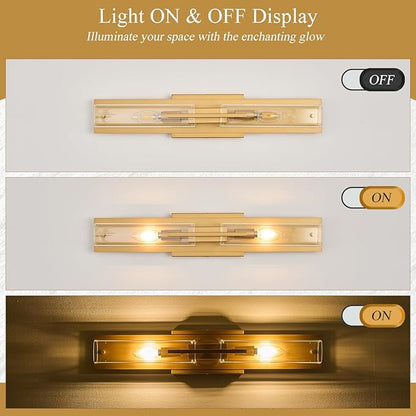 VitaLink Modern Bathroom Vanity Light Fixtures, 24-Inch Gold Modern Glass Bathroom Wall Lighting Fixtures Over Mirror Wall Mounting Lighting for Living Rooms Hallways Bedrooms