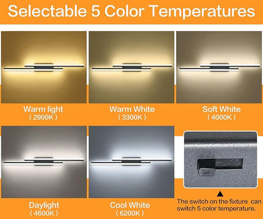 PRESDE 48 Inch Bathroom Light Fixtures Black Vanity Light Bar LED Modern Bath Lighting Over Mirror 5CCT