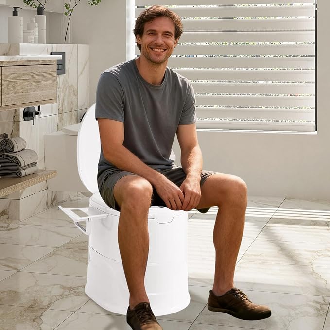 Portable Toilet for Camping, Indoor Outdoor Commode with 2 Detachable Inner Bucket, Removable Paper Holder, Toilet Brush, Travel Toilets for Camping, Hiking, Boat, Van, Emergency Use (White1)