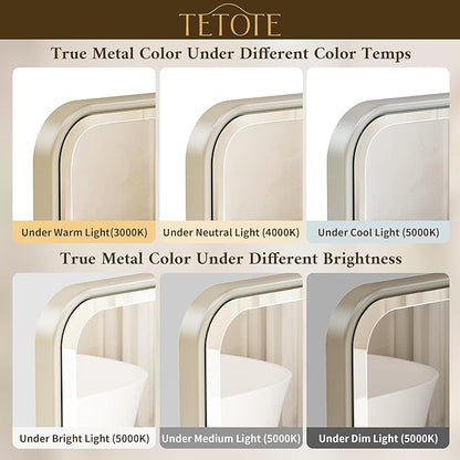 Brushed Nickel Mirrors for Wall 30 x 36 Beveled Edge Tempered Glass, Rounded Corner Rectangle Framed Mirror for Modern Bathroom, Living Room, Bedroom, Entryway