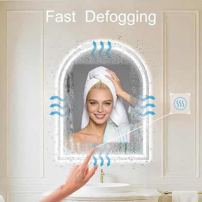 Arched LED Bathroom Mirrors with Lights 30"x36" Anti-Fog, Dimmable, 3 Color, Shatterproof, Led Mirror for Bathroom, Entryway, Living Room