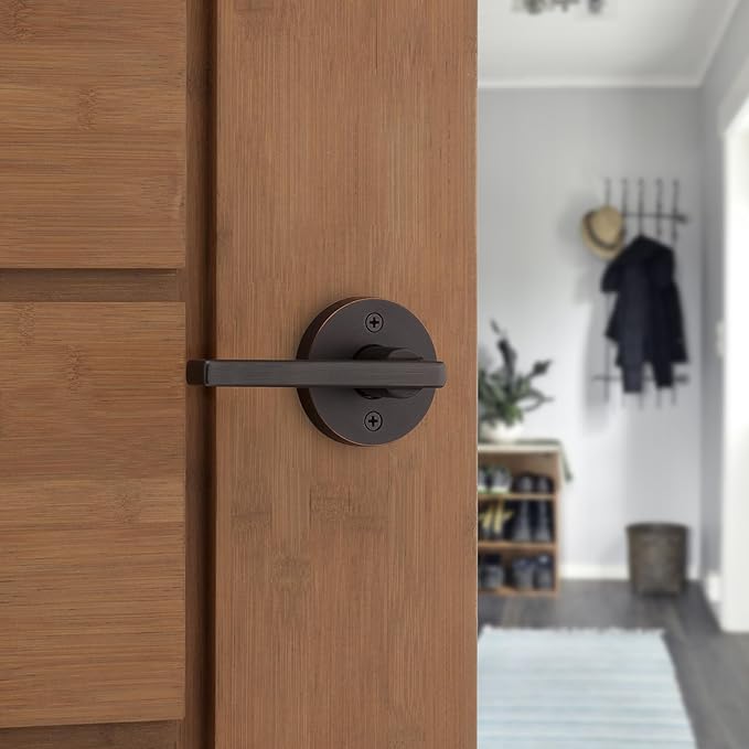 Kwikset Halifax Interior Passage Door Knob, Round Handle for Closet and Hallway Doors, Non-Locking Doorknob in Venetian Bronze, with Microban Protection