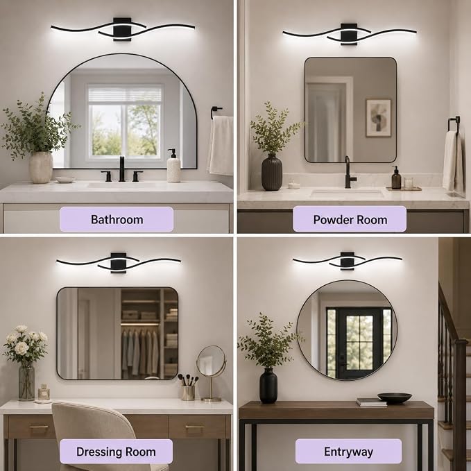 Modern Vanity Lights Dimmable Bathroom Light Fixtures Over Mirror Bathroom LED Vanity Light for Bathroom Living Room (Black,39.37Inch,5500K)