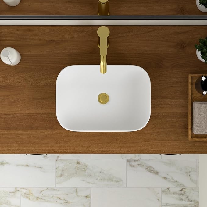 Logmey 18 Inch Bathroom Sink 18x14 Countertop Vessel Sink Rectangular Large Porcelain Ceramic White Bathroom Sink Modern Above Counter Vanity Sink Bowl