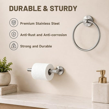 Toilet Paper Holder and Hand Towel Ring Bathroom Set | Brushed Nickel,Stainless Steel,Wall Mount,Bathroom Accessories,Hand Towel Ring and Toilet Paper Holder Set,Easy to install