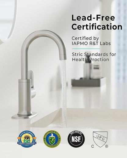 VXV Bathroom faucets Single Handle 360° Swivel Gooseneck Spout Optional Deckplate Bar Sink Faucet with Pop-up Drain and Hoses Brushed Nickel