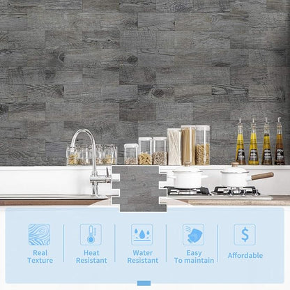 Art3d 10 Sheet (Pack of 10) Wall Panel Wood, Gray