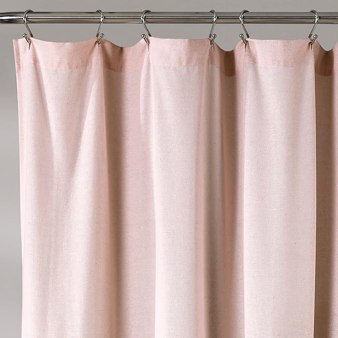 Lush Decor Linen Button Shower Curtain, 72" W x 72" L, Blush & Off White - Pink Bathroom Curtain - Fabric Shower Curtains - Farmhouse Bathroom Decor (Pack of 6)