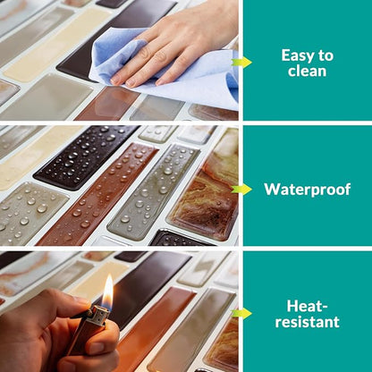 Joysticky 10-Sheet Peel and Stick Backsplash, 12" * 12" Crystal Texture Stick on Tiles Backsplash for Kitchen & Bathroom, Thicker Design Peel and Stick Wall Tiles (Coffee Gold)