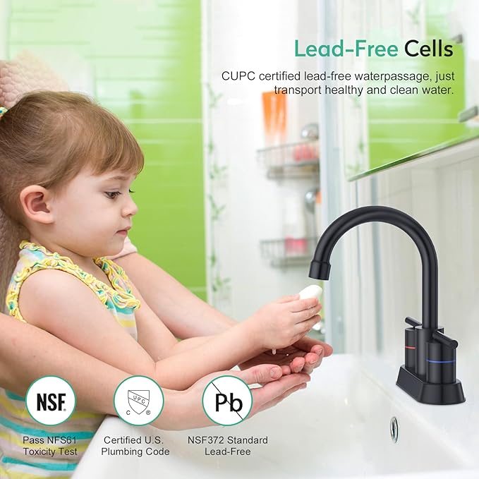 Faustina Matte Black Bathroom Faucet, 4 Inch Centerset Bathroom Faucets for Sink 2 Hole 3 Holes，Two Handles 304 Stainless Steel Faucet with Pup up Drain and 2 cUPC Water Supply Lines for RV Vanity