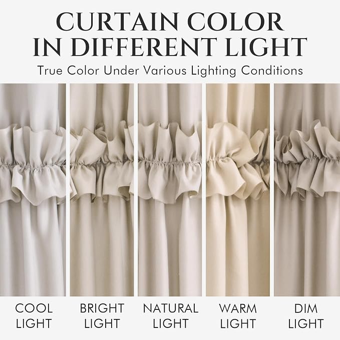 LIPA Boho Rustic Beige Ruffle Shower Curtain 72x78 Inches | Farmhouse Shower Curtains for Bathroom,Water‑Resistant Fabric Shower Curtain,Bohemian Bathroom Decor