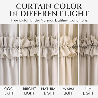 LIPA Boho Rustic Beige Ruffle Shower Curtain 36x72 Inches | Farmhouse Shower Curtains for Bathroom,Water‑Resistant Fabric Shower Curtain,Bohemian Bathroom Decor