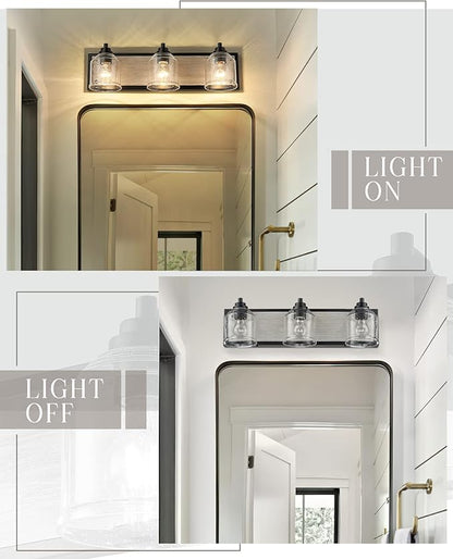 Vanity Lights for Bathroom Large 23", Farmhouse Rustic Vanity Light with Bubble Glass Shades, Gray 3 Light Bathroom Lighting Fixtures Over Mirror, Bath Wall Sconce Home Decor