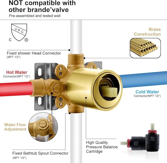 KENES Brushed Gold Shower Set with Tub Faucet, Square Tub Shower Faucet Set | Shower Faucet with 10-Inch Rain Shower Head, Square Shower System, Valve Included, Lead-Free cUPC & NSF Certified, Stainless
