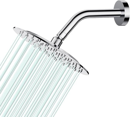 All Metal Rain Shower Head - Heavy Duty Stainless Steel, Easy Install, High Water Flow, Ultra-Thin Modern Design for Bathroom (Chrome, 8)