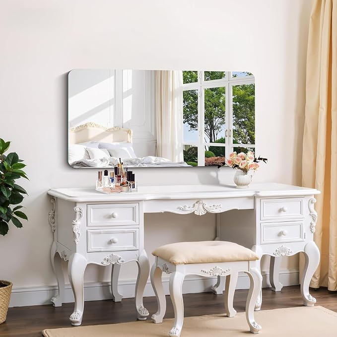 CILIBER Frameless Mirror, 24x48 Inch Rectangle Bathroom Mirror Rounded Corner, 3mm Tempered Glass Frameless Vanity Mirror with Polished Edge for Over Sink, Bedroom, Entryway, Vertical or Horizontal