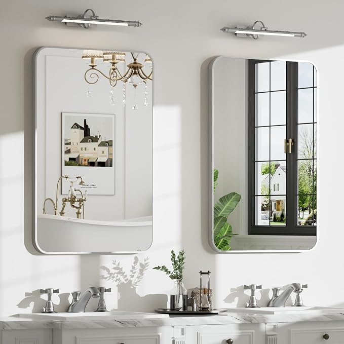 22"x30" Bruhed Nickel Rectangle Vanity Bathroom Mirror, Set of 2 | Aluminum Alloy Frame, Clear Reflection, Rust-Resistant, Vertical or Horizontal, Wall Mount, Bedroom and Entryway