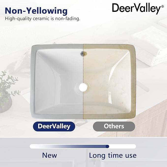 DeerValley DV-1U306 Ursa Undermount Bathroom Sink, 17.91”x 12.8” Vessel Sinks Rectangle Undermount Sink Modern White Ceramic Vanity Vessel Sink with Overflow