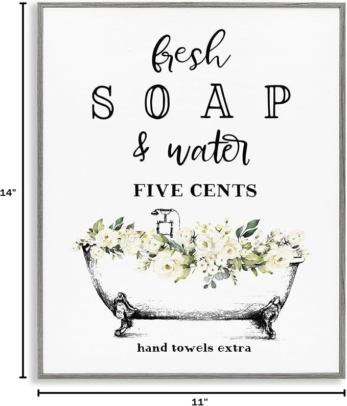 'Fresh Soap & Water Bath Tub'| Framed Giclee Art | Stupell Industries | Gray, 11 x 14 Inches, Easy to Hang and Sturdy, Made in USA, by Lettered and Lined