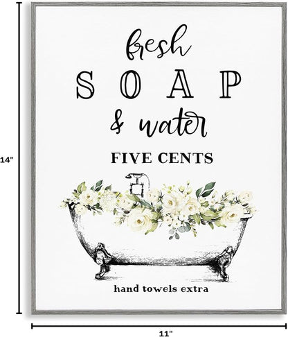 'Fresh Soap & Water Bath Tub'| Framed Giclee Art | Stupell Industries | Gray, 11 x 14 Inches, Easy to Hang and Sturdy, Made in USA, by Lettered and Lined