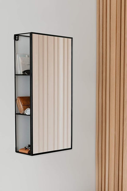 Umbra Cubiko 24x12" Rectangular Black Metal Bathroom Mirror Storage Cabinet with 3 Shelves