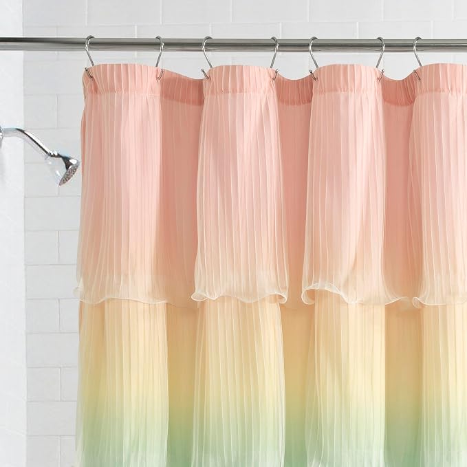 Lush Decor Rainbow Ombre Nerina Ruffled Shower Curtain Single 72" W x 72" L Rainbow -Colorful Shower Curtains for Bathroom - Kids Bathroom Decor