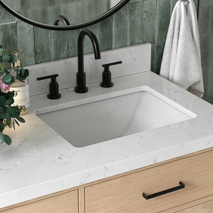 ARIEL Hepburn 60-inch Bathroom Vanity with Sink,Solid Wood, 1.5-inch Carrara White Quartz Countertop, Double Rectangular Porcelain Sink, 4 Soft Closing Doors, 6 Dovetail Drawers, White Oak