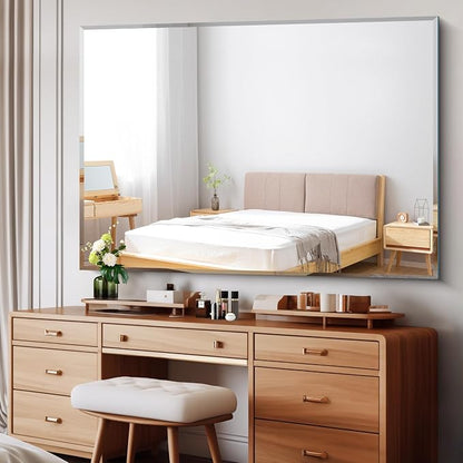 CILIBER Beveled Bathroom Mirror, 60x40 Large Bathroom Mirrors for Over Sink, 3mm Tempered Glass Beveled Frameless Vanity Mirror for Bathroom, Bedroom, Living Room and Entryway