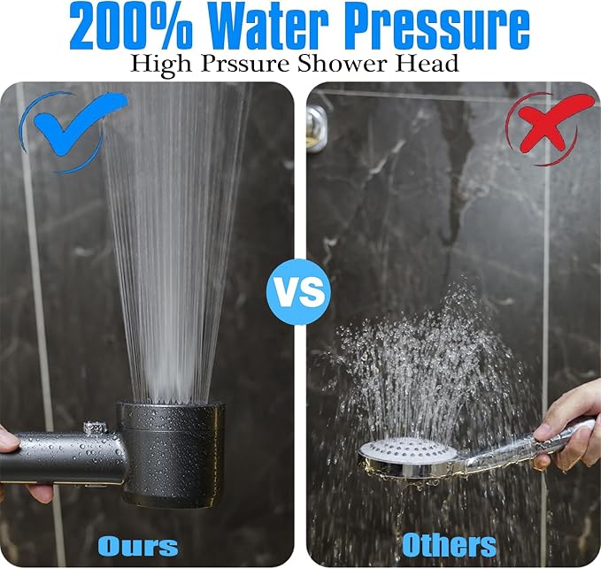 High Pressure Shower Head with Handheld, with Pause Switch 4 Spray Modes Water Saving Filter Showerhead, Showerhead Set with Hose, Bracket and Cotton Filter, Make Bathing Healthier (Grey)