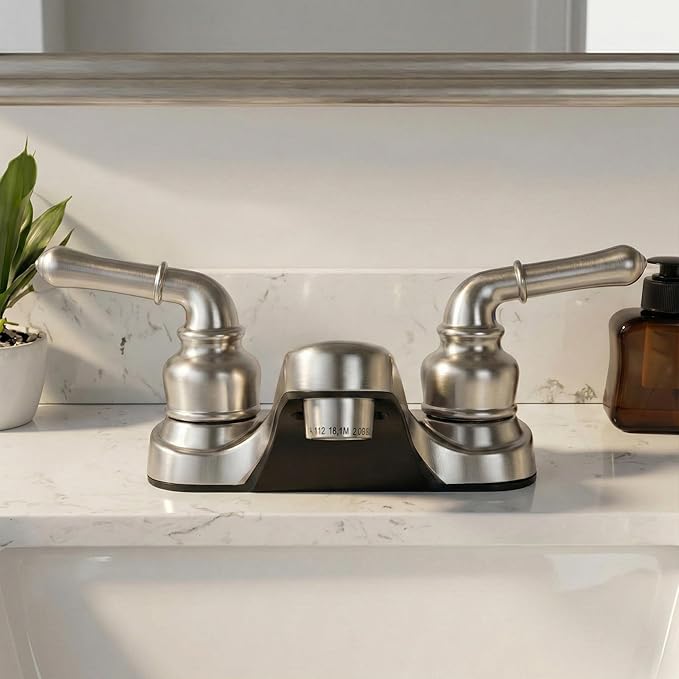 Pacific Bay Lynden Bathroom Sink Faucet - Metallic Plating Over Lightweight ABS Plastic (Brushed Satin Nickel) - 2 Pack