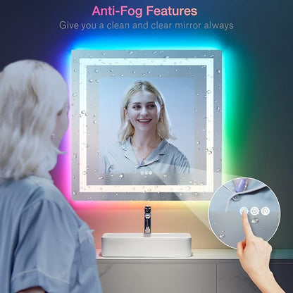 LOAAO 24"X30" RGB LED Bathroom Mirror with Lights, UL Listed | Anti-Fog, Dimmable, RGB Backlit + Front Lighted, Memory Function, Tempered Glass