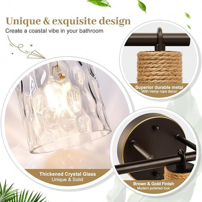 Bathroom Light Fixtures, 4-Light Coastal Vanity Lights with Crystal Glass Shade, Oil-Rubbed Bronze Bathroom Wall Lamp for Mirror Kitchen Hallway Cabinet