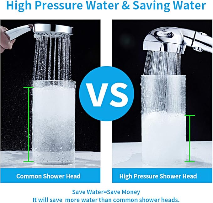 KAIYING High Pressure Handheld Shower Head with ON/OFF Pause Switch | 3 Spray Modes Shower Wand with Shut Off Button, Camper & RV Showerhead with Hose & Angle Adjustable Bracket, Chrome Finish