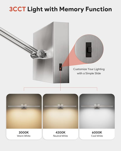 VONLUCE 30" Modern LED Bathroom Vanity Light, Brushed Chrome | 3CCT, Flicker-free, 360° Rotatable Head & Swing Arm, IP44 waterproof Bathroom Light Fixture Over Mirror for Bathroom, Picture