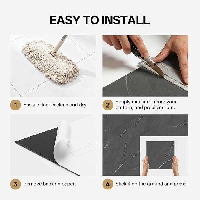 ATOPOSE Waterproof Peel and Stick Floor Tiles,30-Pack 12"x12" 30 Sq.Ft | Grey Marble,Wear-resistant and Easy Clean for Bathroom Tool-room Laundry-rooms Entryways