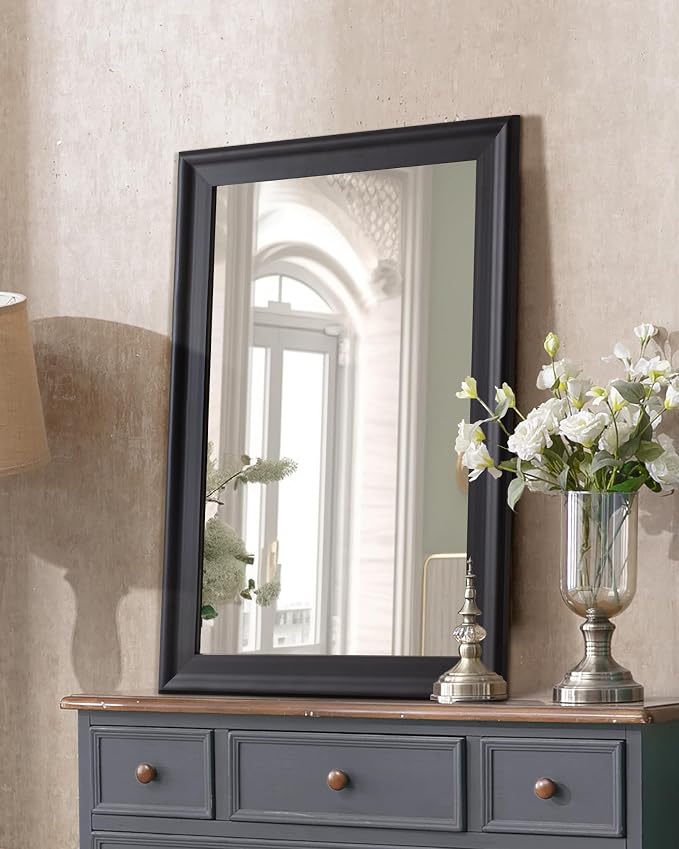 Black Wood Wall Mirror for Bathroom,Rectangle 20 x 30 inch Vanity Mirrors | Hanging Mirror with Wooden Frame for Living Room,Bedroom,Entryway