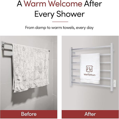 WarmlyYours Tahoe Heated Towel Rack, 6 Bars, Polished Stainless Steel | Hardwired 120V heated towel rack for spa-like bathroom comfort, 427 BTU/hr, energy-efficient towel drying