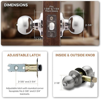 Copper Creek Privacy Interior Door Knob – ANSI Grade-3 Certified, Modern Heavy Duty Handle, Easy Install and Reversible for Bedroom, Bathroom & Closets – Satin Stainless (1 Pack)