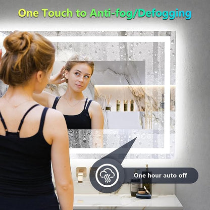 24x32 LED Bathroom Mirror with Lights, RGB Backlit Lighted Mirror | Backlit and Front Light, Anti-Fog, 3 Color Dimmable, Memory, Tempered Glass, IP54 Waterproof, UL Listed