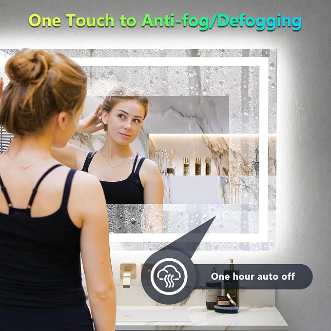 24x36 LED Bathroom Mirror with Lights, RGB Backlit Lighted Mirror | Backlit and Front Light, Anti-Fog, 3 Color Dimmable, Memory, Tempered Glass, IP54 Waterproof, UL Listed
