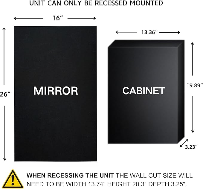TEHOME Recessed Mount 16x26'' Squared Rectangle Brushed Gold Bathroom Medicine Cabinet with Mirror Gold Metal Framed Rectanglular Medicine Cabinet 2 Adjustable Glass Shelves
