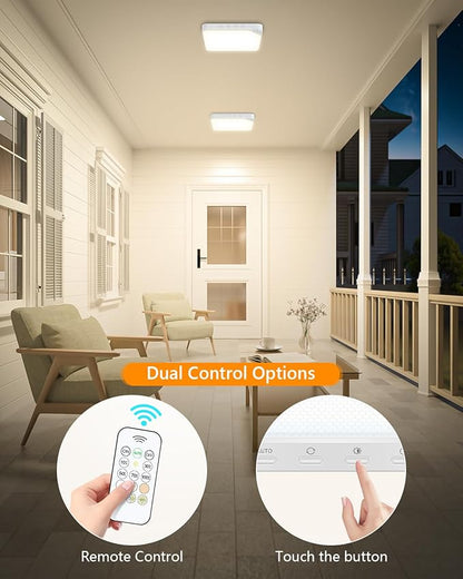 Rechargeable 8W Motion Sensor Ceiling Light Indoor, Wireless Magnetic Stick on Closet Light, Remote Control for Color & Brightness, Battery Operated Light for Shower, Bathroom, Pantry, Hallway, 1-Pack