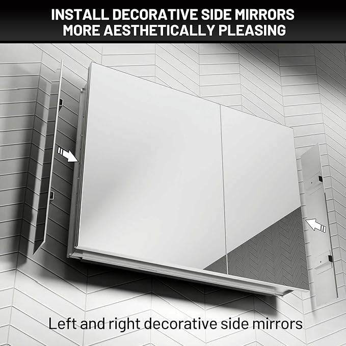 30 x 24 Medicine Cabinet Mirror for Bathroom,Aluminum Alloy Frame,Recessed/Surface Mounted,Mirrored Side Panel,Adjustable Shelves,Bathroom Medicine Cabinet with Mirror,Assembly Required
