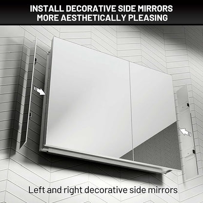 30 x 24 Medicine Cabinet Mirror for Bathroom,Aluminum Alloy Frame,Recessed/Surface Mounted,Mirrored Side Panel,Adjustable Shelves,Bathroom Medicine Cabinet with Mirror,Assembly Required