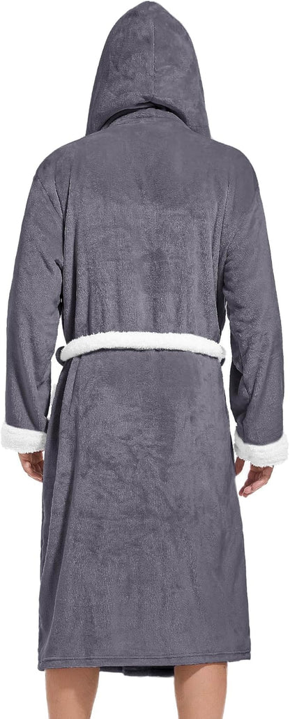 Inner Wish Mens Hooded Robe, Plush Long Bath robes Cozy Warm Bathrobe Fuzzy male Spa Robe With Pockets