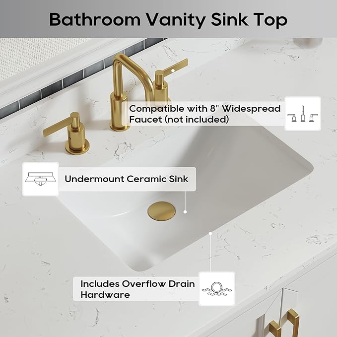 48" Bathroom Vanity with Sink,Undermount Ceramic Sink Vanity, Storage Cabinet with Sink,Drawers& No Installation Required, Small Wooden Bathroom Sink Cabinet, Greige White