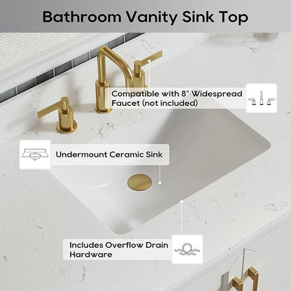 48" Bathroom Vanity with Sink,Undermount Ceramic Sink Vanity, Storage Cabinet with Sink,Drawers& No Installation Required, Small Wooden Bathroom Sink Cabinet, Greige White