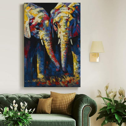 Renditions Gallery Animal Canvas Wall Art Modern Paintings & Prints Decorations Vintage Loving Elephants Black & White Abstact Wall Hanging Artwork for Bedroom Office Kitchen - 32"x48" LT02