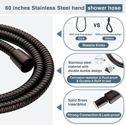 BRIGHT SHOWERS Rain Shower Head with Handheld Spray, 8 Inch Rainfall Shower Head Combo with 60" Hose, Adjustable Dual Square Showerhead Set with 3-Way Diverter, Wall Bracket, Oil-Rubbed Bronze